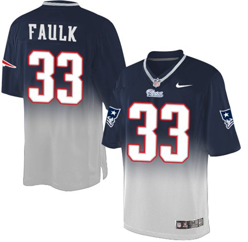 Nike Patriots #33 Kevin Faulk Navy Blue/Grey Men's Stitched NFL Elite Fadeaway Fashion Jersey - Click Image to Close